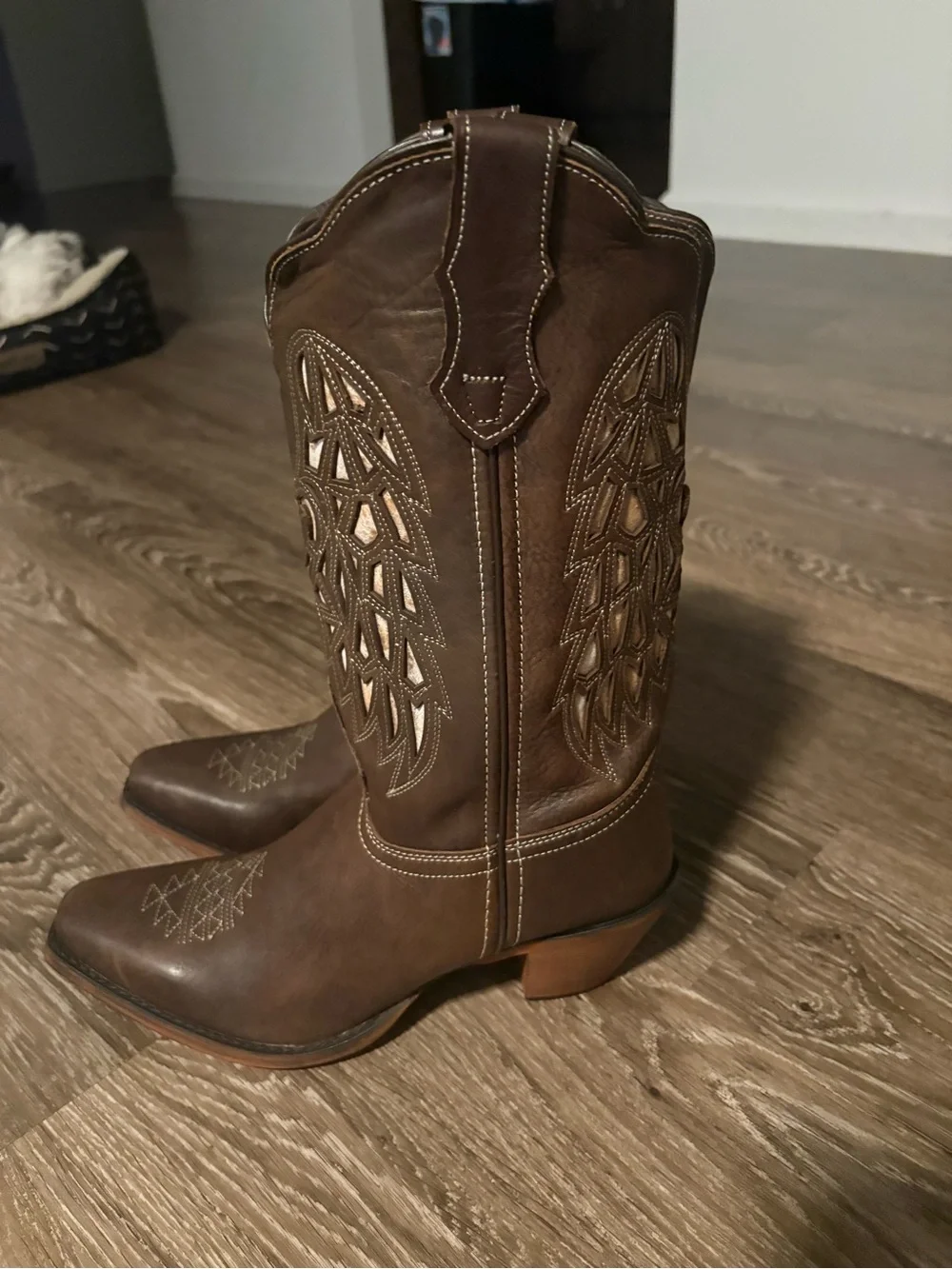 Brown Laredo Leather Western Cowboy Boots with Cutout Shaft